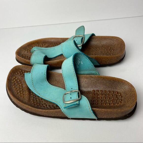 Aqua Leather Comfort Bed Toe Sandal Women’s Size 7 W - Picture 11 of 14